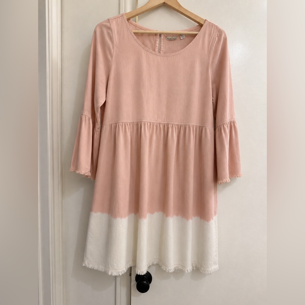 HOLDING HORSES Blush Pink and White Dip Hem Midi Dress